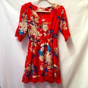 Sucrefas Crochet Trim Mini Dress Red Floral Large